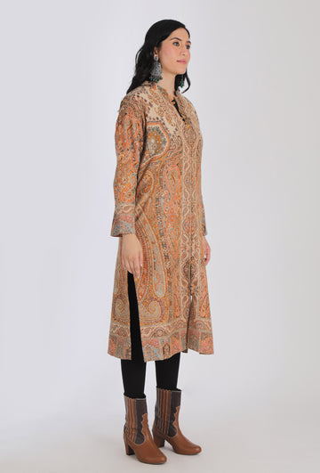 Kashifa Ecru Kani Jamavar Long Coat Outer Jacket